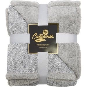 Catalonia Cable Knit Sherpa Fleece Blanket Reversible Super Soft Fuzy 60X50 Gray